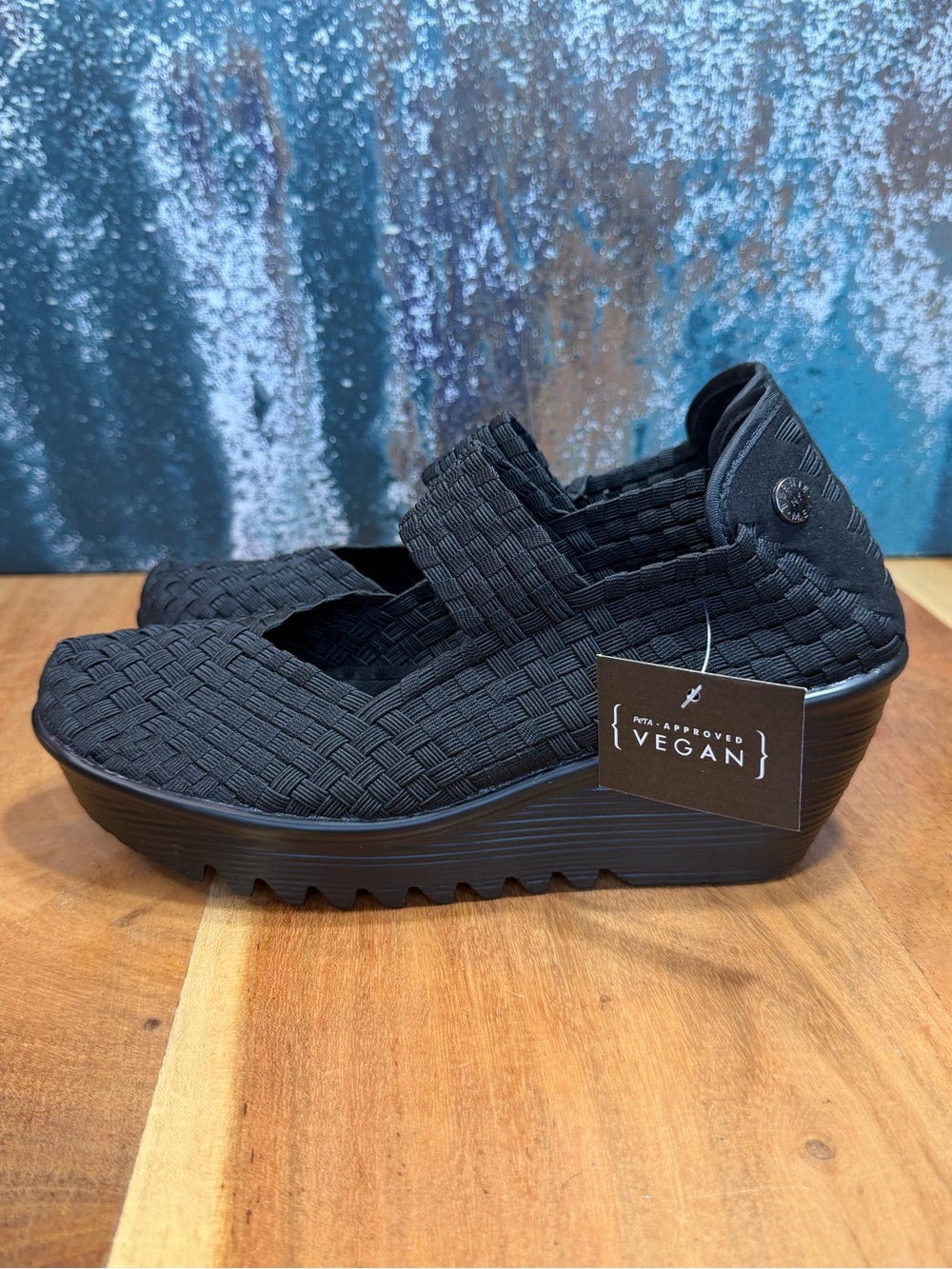 bernie mev. Minimalist Black Woven Mary Jane Platform Shoes NWT - Picture 3 of 11